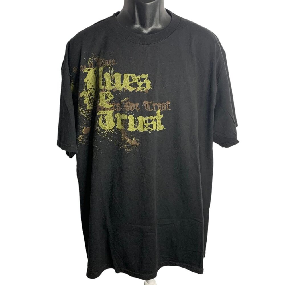 Vintage House of Blues Crewneck T Shirt 2XL Black In Blues We Trust Double Sided